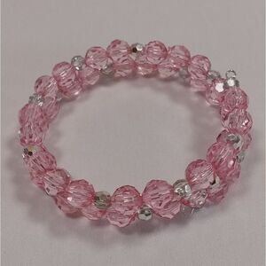 💍Pink and half silver beaded memory wire bracelet, will fit any wrist